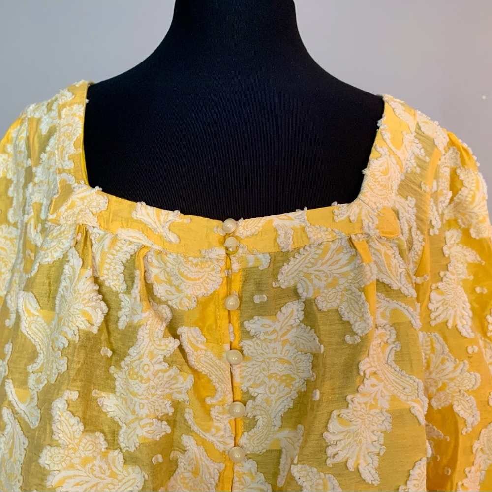 Anthropologie Golden Yellow Embroidered Buttoned Blouse